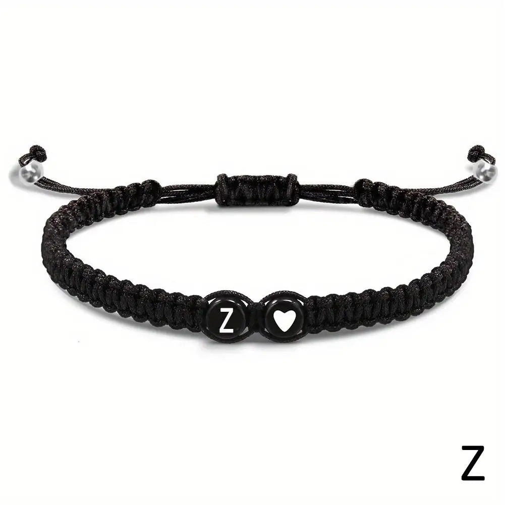 26 Letters Initial Heart Bracelets Handmade Adjustable A-Z Name Braided Bracelets for Women Men Friendship Jewelry Gifts