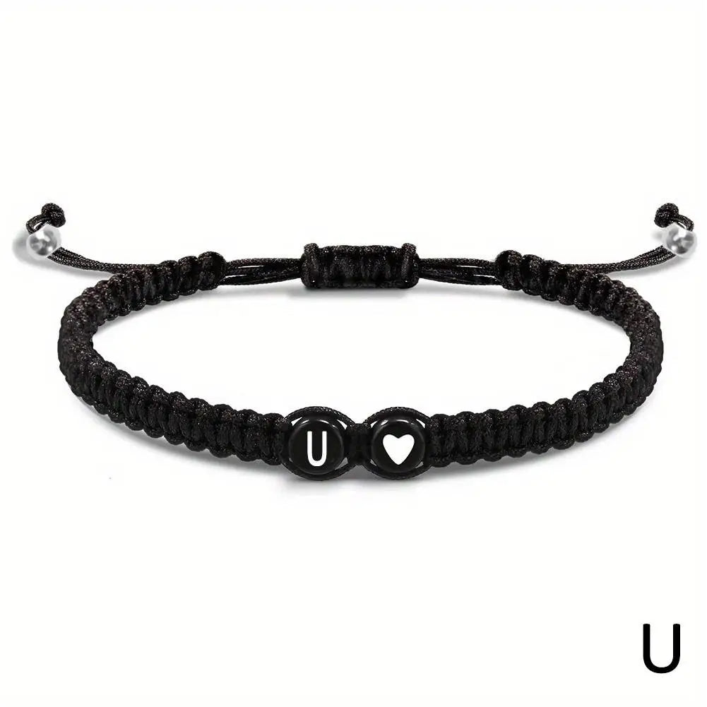 26 Letters Initial Heart Bracelets Handmade Adjustable A-Z Name Braided Bracelets for Women Men Friendship Jewelry Gifts