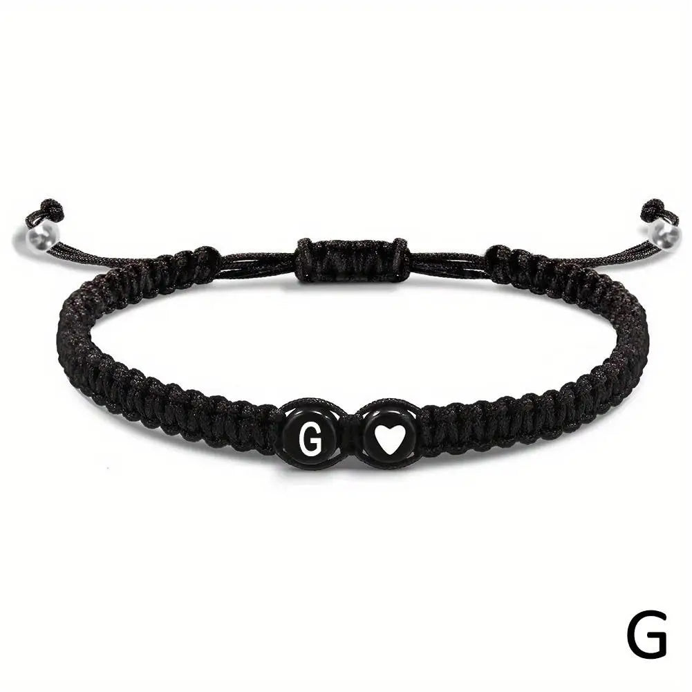 26 Letters Initial Heart Bracelets Handmade Adjustable A-Z Name Braided Bracelets for Women Men Friendship Jewelry Gifts