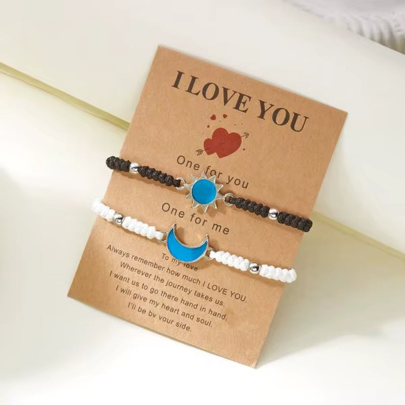 Romantic Luminous Sun Moon Couple Bracelets for Women Men Handmade Braided Rope Matching Bracelet Charms Lover Jewelry Gifts