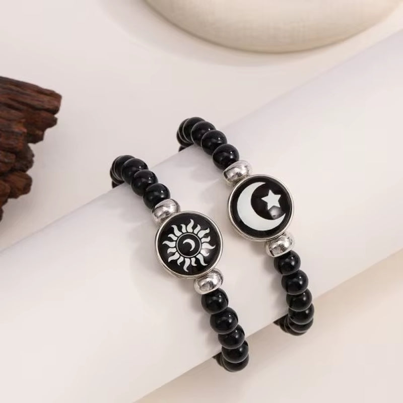 Romantic Luminous Sun Moon Couple Bracelets for Women Men Handmade Braided Rope Matching Bracelet Charms Lover Jewelry Gifts