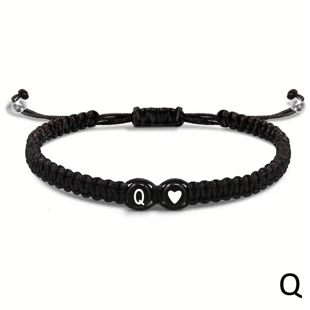 26 Letters Initial Heart Bracelets Handmade Adjustable A-Z Name Braided Bracelets for Women Men Friendship Jewelry Gifts