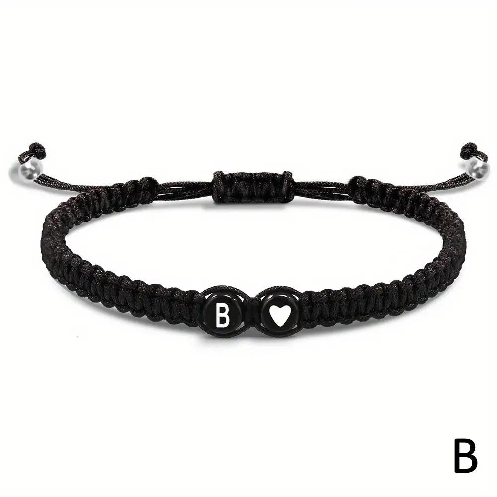 26 Letters Initial Heart Bracelets Handmade Adjustable A-Z Name Braided Bracelets for Women Men Friendship Jewelry Gifts