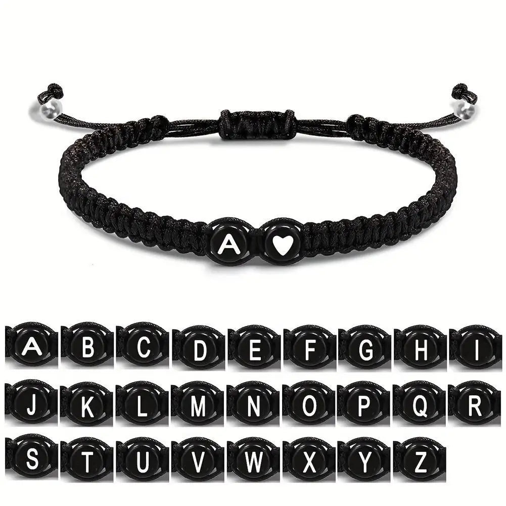 26 Letters Initial Heart Bracelets Handmade Adjustable A-Z Name Braided Bracelets for Women Men Friendship Jewelry Gifts
