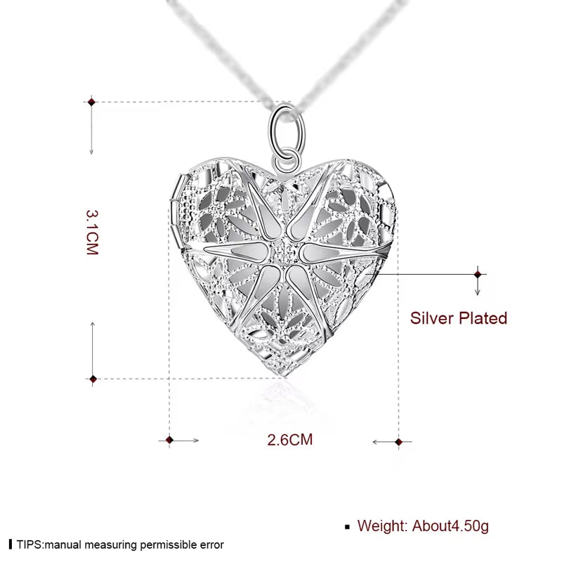 925 Sterling Silver Photo Frame Pendant Necklace 18/20/22/24 Inch Snake Chain for Woman Charm Wedding Fashion Jewelry