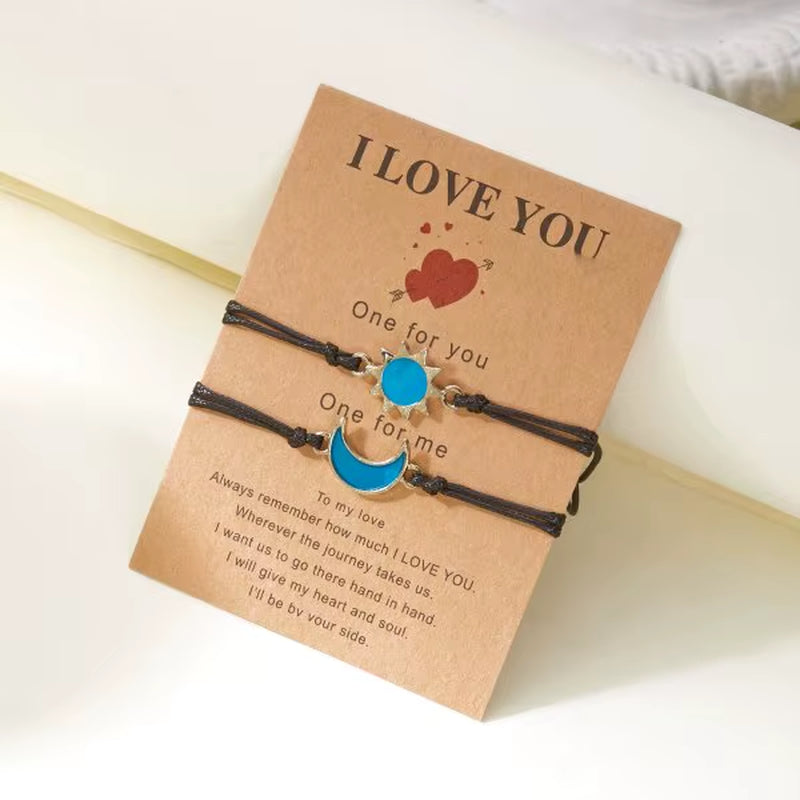 Romantic Luminous Sun Moon Couple Bracelets for Women Men Handmade Braided Rope Matching Bracelet Charms Lover Jewelry Gifts
