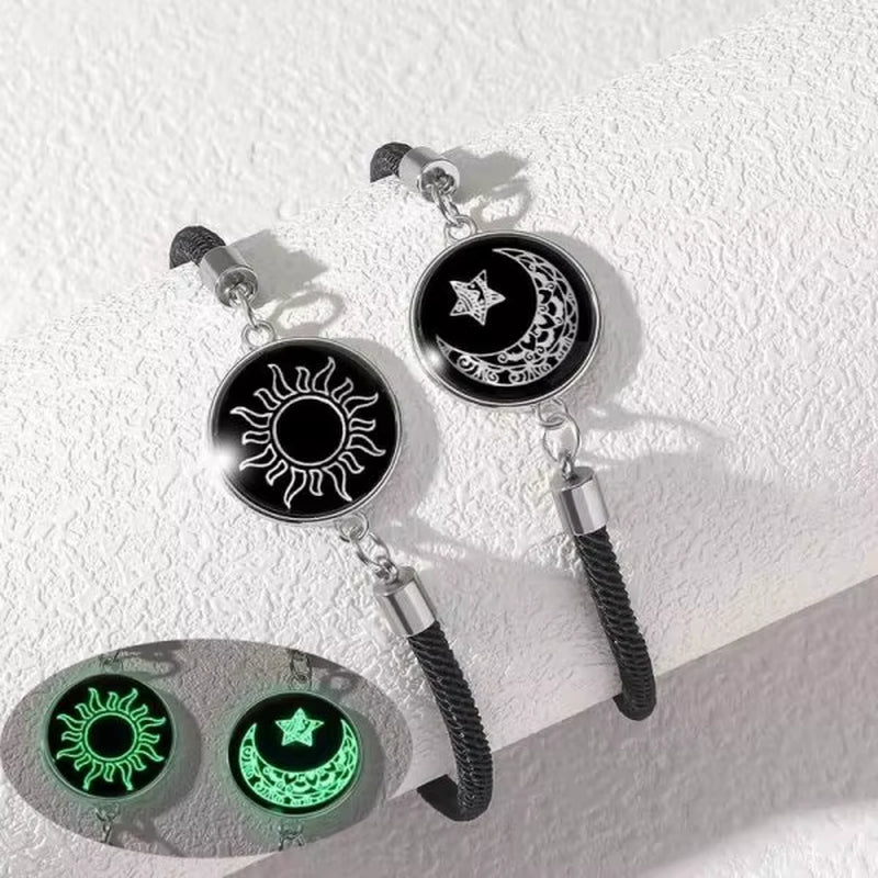 Romantic Luminous Sun Moon Couple Bracelets for Women Men Handmade Braided Rope Matching Bracelet Charms Lover Jewelry Gifts