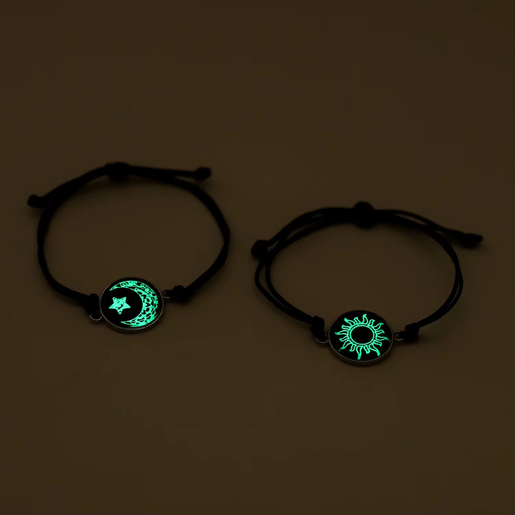 Romantic Luminous Sun Moon Couple Bracelets for Women Men Handmade Braided Rope Matching Bracelet Charms Lover Jewelry Gifts