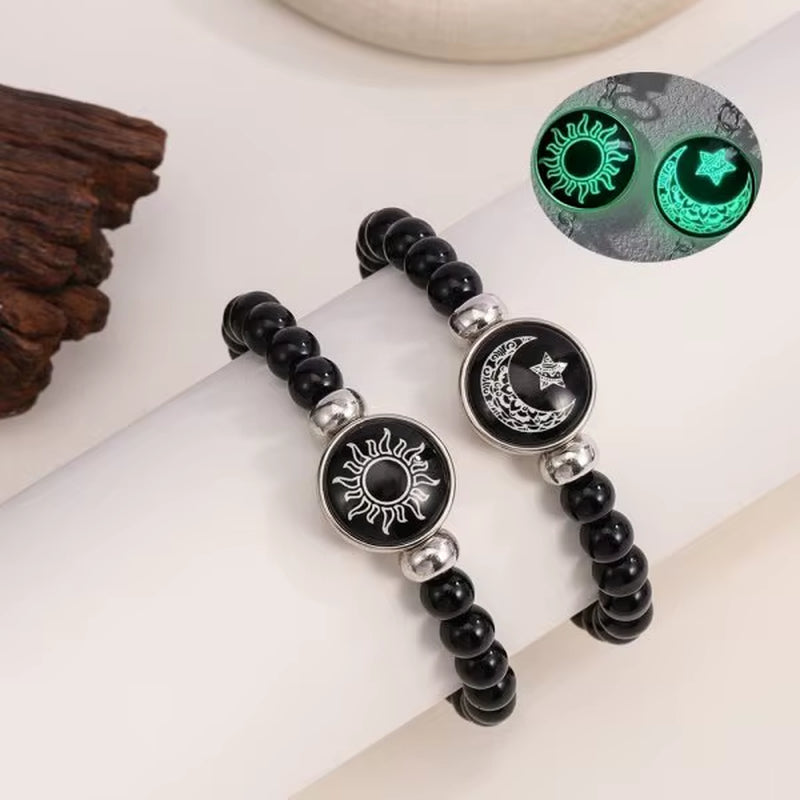 Romantic Luminous Sun Moon Couple Bracelets for Women Men Handmade Braided Rope Matching Bracelet Charms Lover Jewelry Gifts
