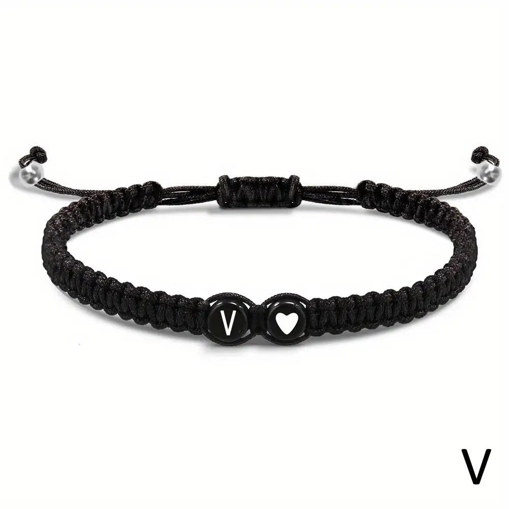 26 Letters Initial Heart Bracelets Handmade Adjustable A-Z Name Braided Bracelets for Women Men Friendship Jewelry Gifts
