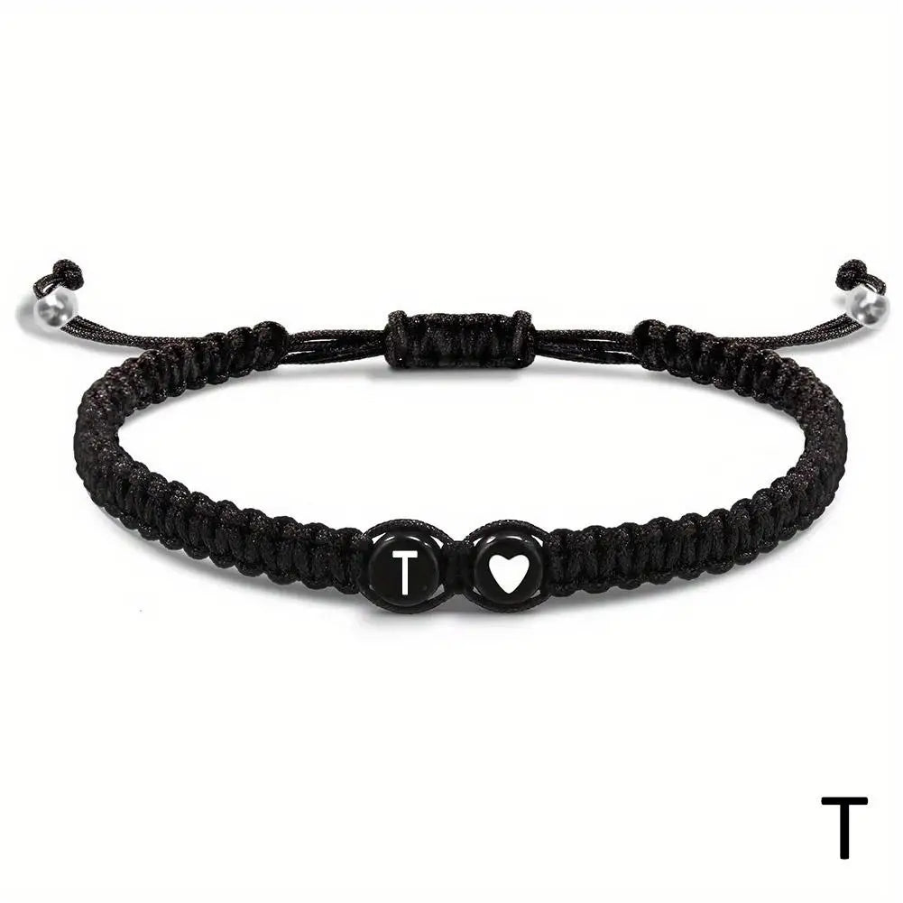 26 Letters Initial Heart Bracelets Handmade Adjustable A-Z Name Braided Bracelets for Women Men Friendship Jewelry Gifts