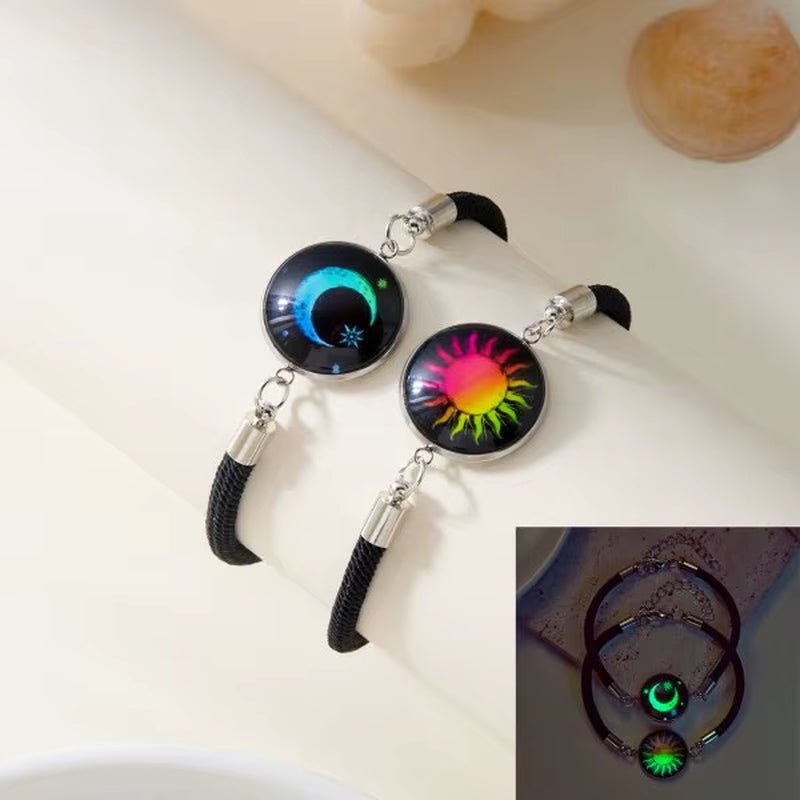 Romantic Luminous Sun Moon Couple Bracelets for Women Men Handmade Braided Rope Matching Bracelet Charms Lover Jewelry Gifts
