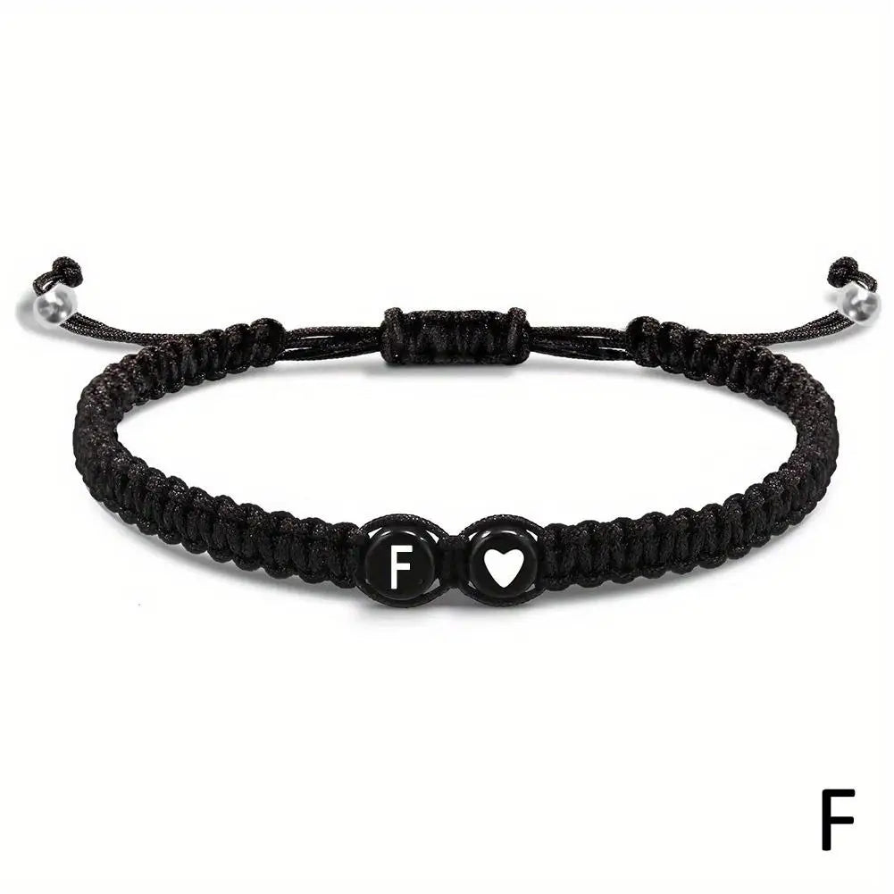 26 Letters Initial Heart Bracelets Handmade Adjustable A-Z Name Braided Bracelets for Women Men Friendship Jewelry Gifts