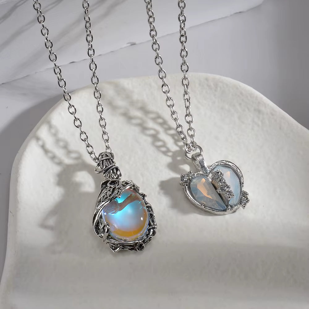 2PCS Magnetic Couple Matching Necklace 100 Languages I Love You Projection Sun Moon Heart Shape Magnet Paired Pendant Lover Gift