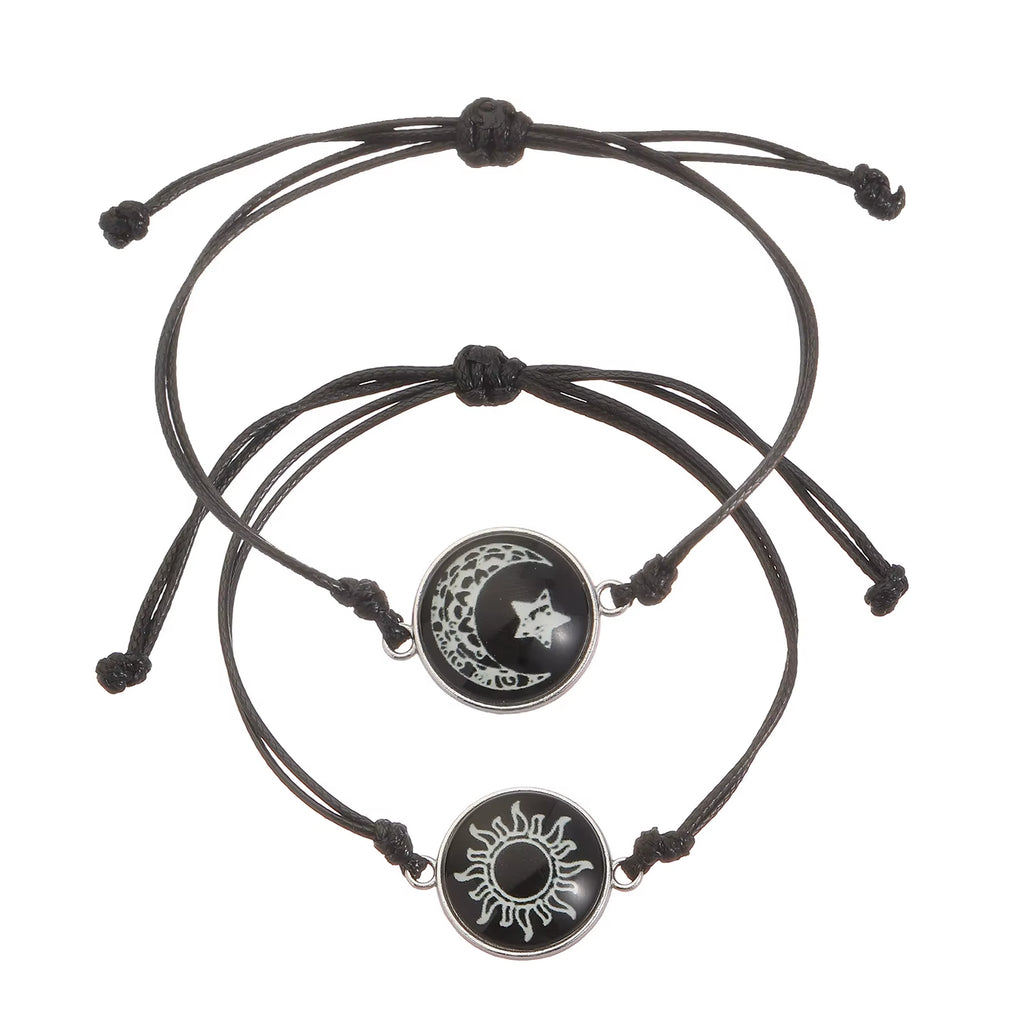 Romantic Luminous Sun Moon Couple Bracelets for Women Men Handmade Braided Rope Matching Bracelet Charms Lover Jewelry Gifts