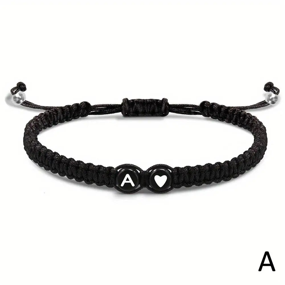26 Letters Initial Heart Bracelets Handmade Adjustable A-Z Name Braided Bracelets for Women Men Friendship Jewelry Gifts